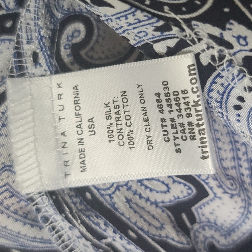 Trina Turk Paisley Blue White Silk Dress - Picture 7 of 7